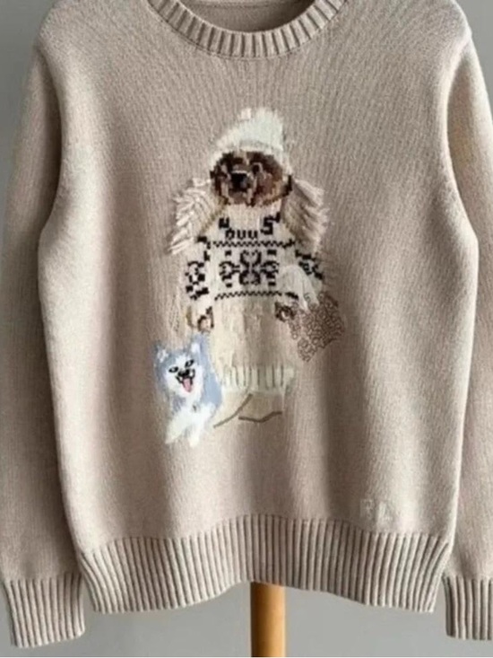 Ralph Lauren Sweaters - Beige Graphic Knit Sweater with Dog Motif